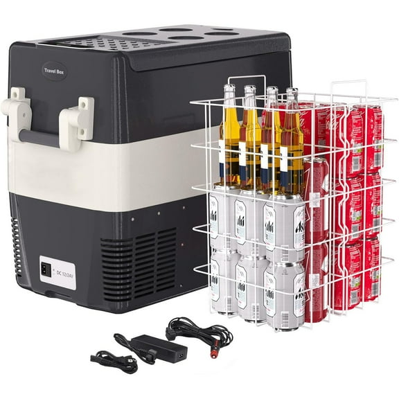 Ladcaser 53QT(50L) Electric Cooler, 12 Volt Refrigerator, Portable Freezer 12V/24V DC 110-240V AC, 12V Fridge 0℉~50℉, 12V Car Refrigerator with Basket for Travel, Truck, Boat, Camping