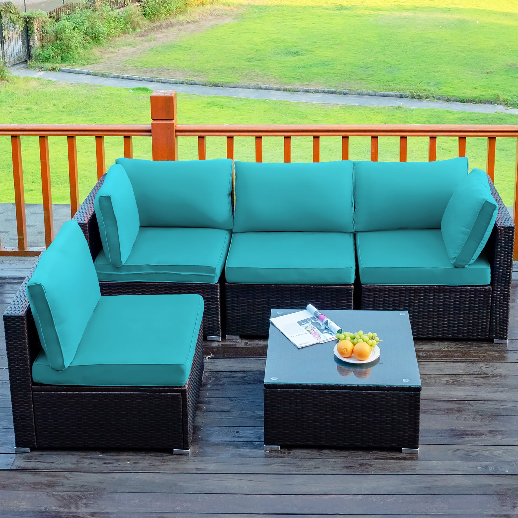 Costway 5PCS Patio Rattan Furniture Set Cushioned Sofa Chair