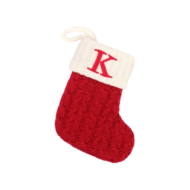 TIELUTT Bas de Noël avec Initiales Grandes Lettres Brodées Tricotées Rouges 12 Jours de Cartes de Chansons de Noël Flocons de Neige Acryliques Grandes Sucettes Décorations de Noël Ruban Lustre Flocons de Neige Perles