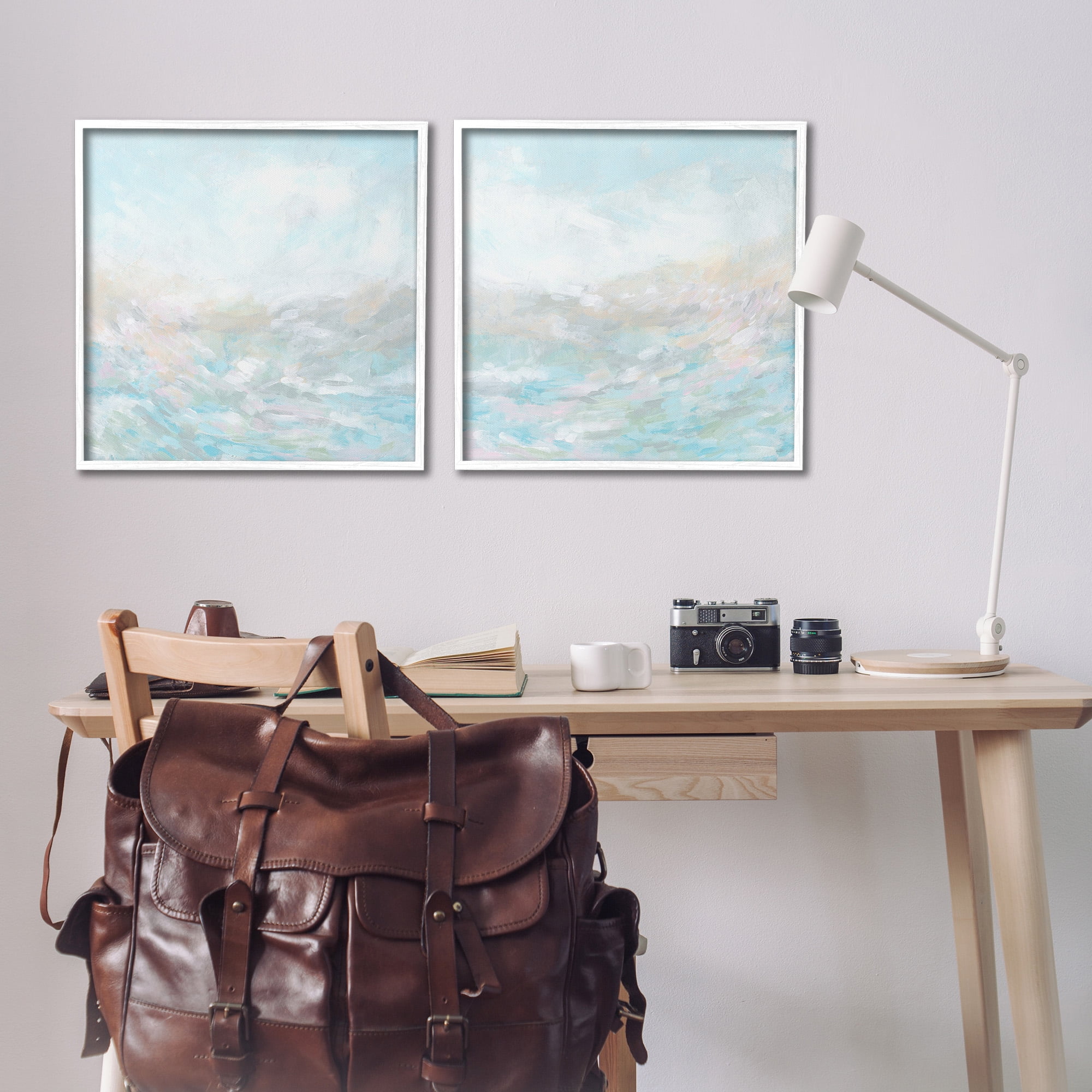 Stupell Industries Abstract Fog Landscape Landscape Painting White Framed Art Print Wall Art, 24 x 24, Set of 2
