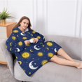 thumbnail image 5 of Oversized Wearable Blanket Hoodie,Blue Sun Moon Star Pattern Sherpa Blanket Hoodie with Super Pockets,Super Warm Fuzzy Pullover for Women & Men, 5 of 6