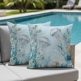 thumbnail image 4 of Set of 2 Summer Coastal Pillow Covers 18x18 Inch, Ocean Jellyfish Nautical Coral Eucalyptus Leaves Decorative Throw Pillow Cases Cotton Cushion Covers for Sofa Couch Bed Living Room Home Decor, 4 of 9