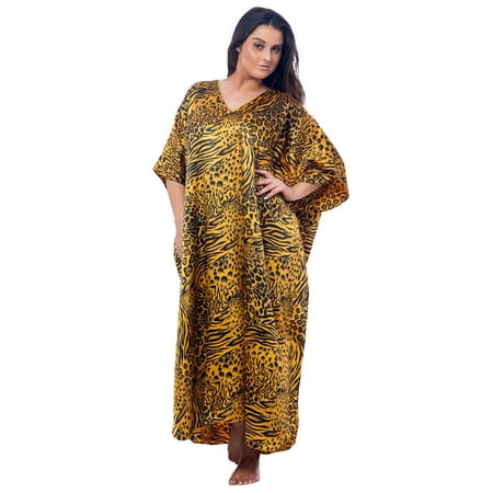 - Up2date Fashion's Women's Caftan / Kaftan, Gold and Black Animal Print