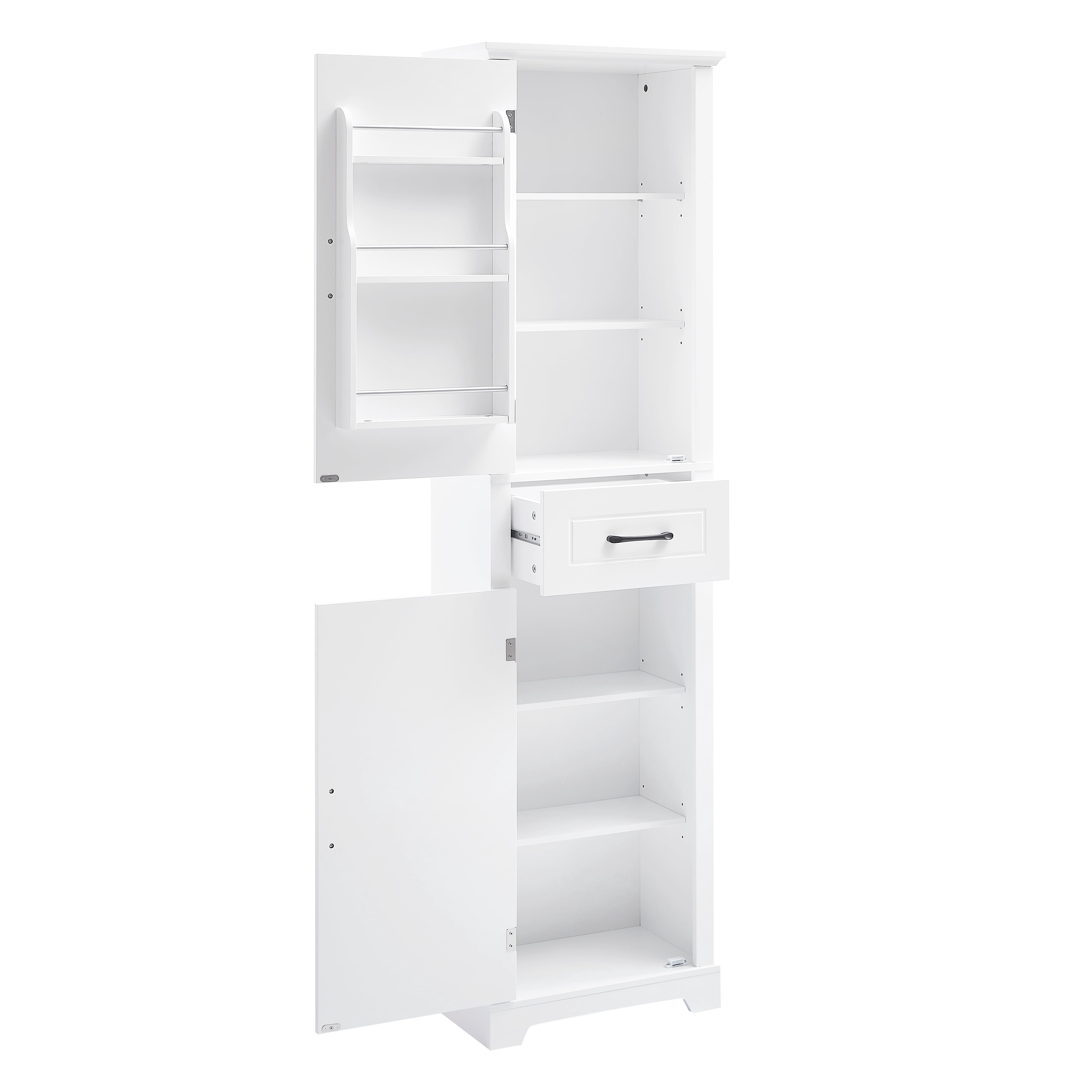 YIYADO Bathroom waterproof storage cabinet, floor-standing storage cabinet with adjustable shelves, freestanding bathroom storage rack, white