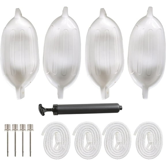 4 Ribbed Marine Boat Fender Vinyl Bumper Dock Shield Protection 8.5" X 27" White