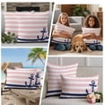 thumbnail image 5 of Anchor Pink Outdoor Waterproof Pillow Covers, Modern Navy Blue White Striped Nautical Decorative Square Throw Pillowcase Sofa Cushion Sham for Patio/Couch/Chair, 26"x26" 2 Pack, 5 of 8