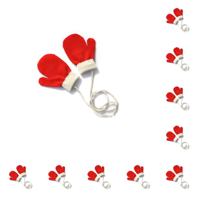 Qarigey 1 par de guantes para niños pequeños, manopla cómoda para mantener el calor, adorable accesorio de ropa para niños y niñas con cordón Beige 10piezas Beige+Rojo Qarigey CBP349998