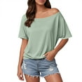 thumbnail image 1 of Trendy Women's Off-Shoulder Solid Color T-Shirt - Casual Everyday Wear, Comfortable for Spring/Summer, 1 of 5