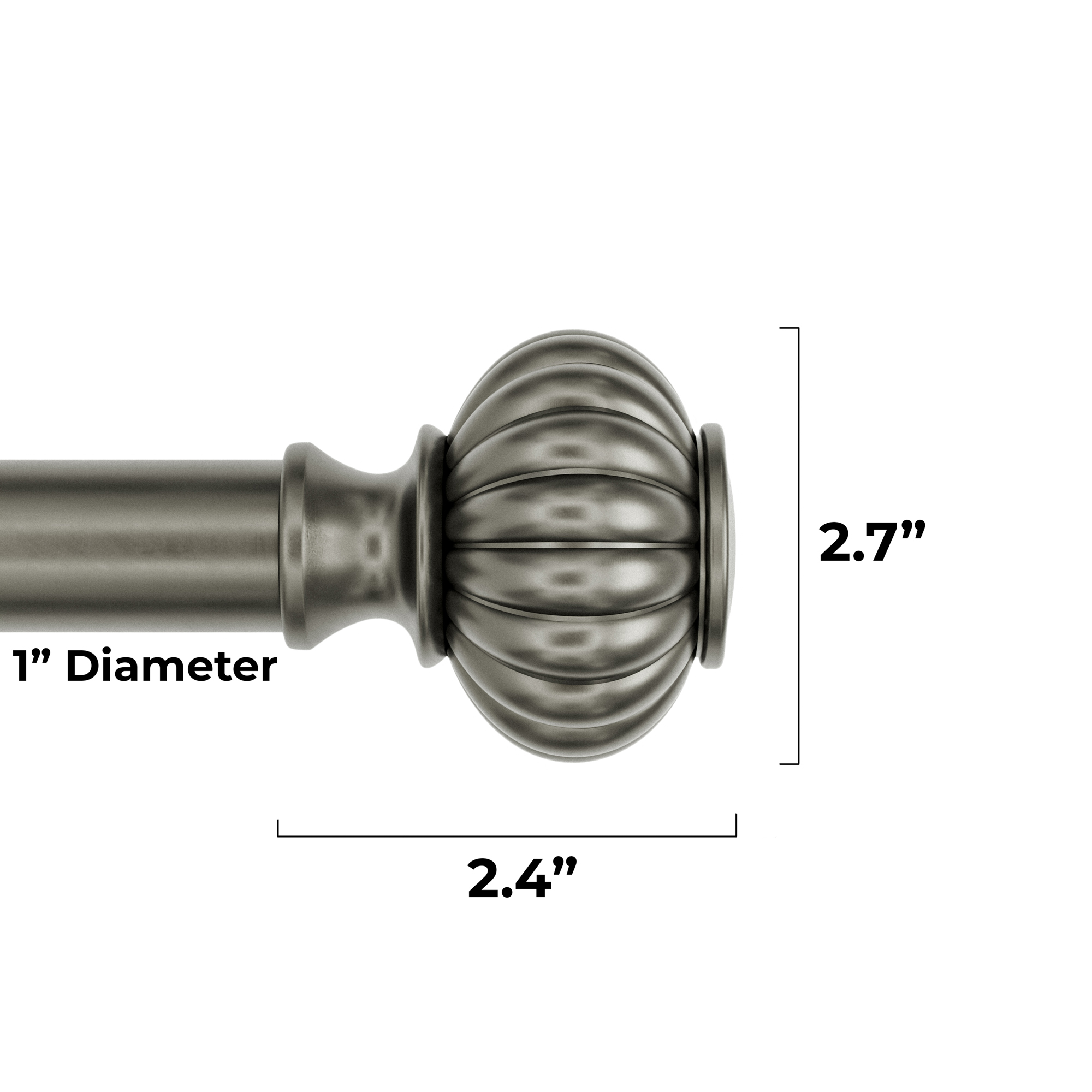 (2 pack) Better Homes & Gardens 1" Pewter Ribbed Knob Adjustable Single Curtain Rod Set, 42"-120"