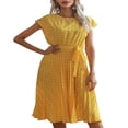 thumbnail image 1 of Robes d'Été à Pois Boho Robe Midi Décontractée avec Ceinture Vacances Robe de Soleil Bleu Foncé XL, 1 of 6