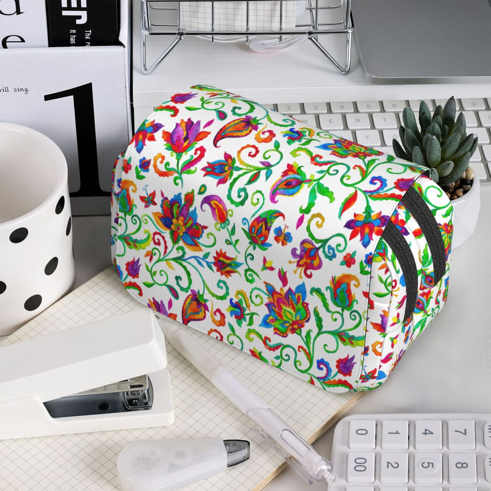Rateoe Paisley Pattern Double Clamshell Pen Case, Storage Organizer with Two Zipper Compartments– Holds Up to 50 Pencils & Pens