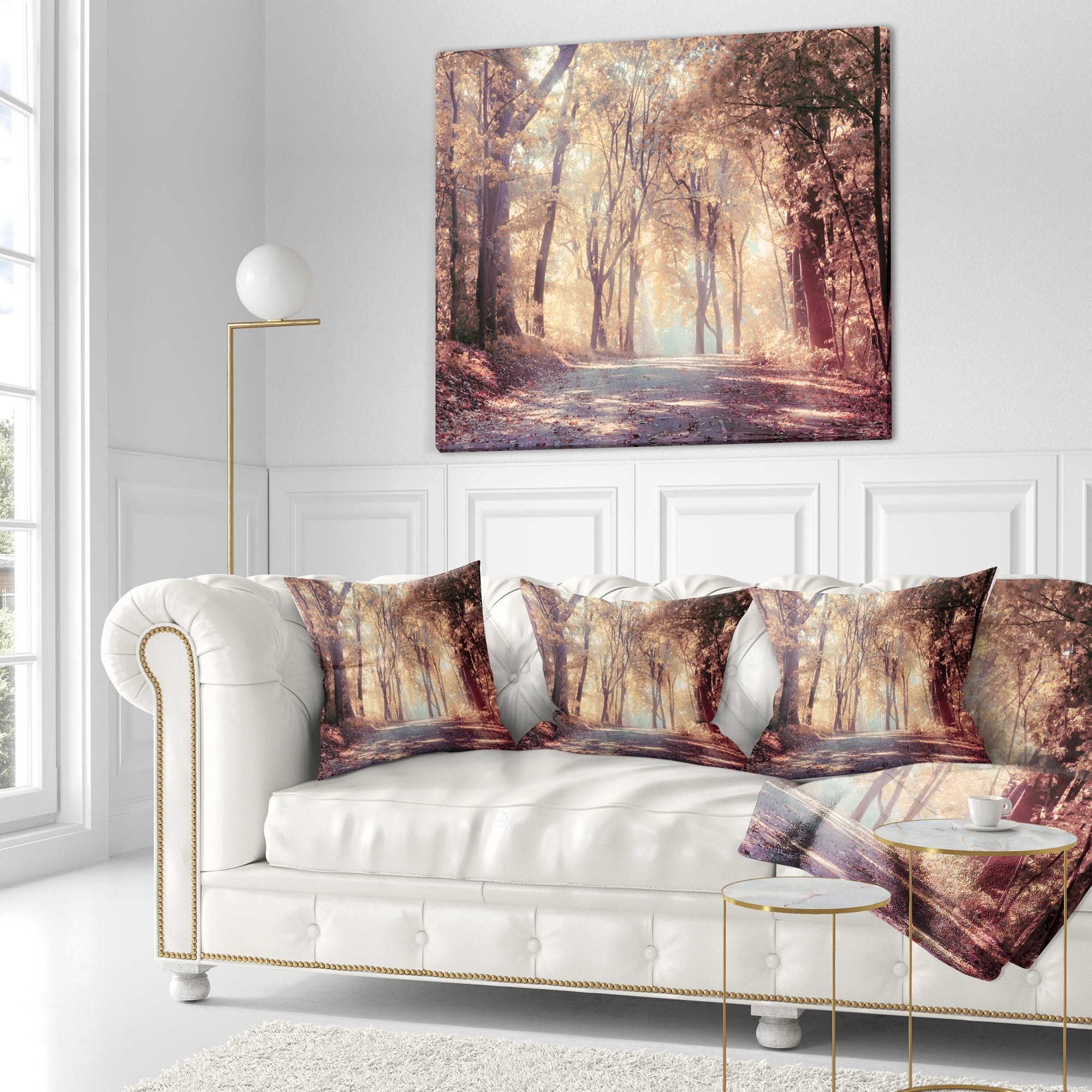Designart Golden Autumn Beautiful Forest - Landscape Printed Throw Pillow - 18x18