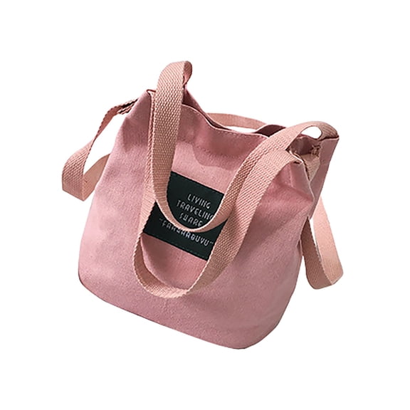 Women's Mini Canvas Bucket Bag Casual Letter Patch Crossbody Tote With Adjustable Strap Cute Portable Bucket Bags Square Handbag Everyday Bag Mini Travel Shoulder Bag