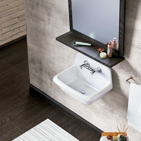 ELLAI 24 Inches Farmhouse Wall Mounted Utility Sink/Laundry Sink White(24" x 17" x 15")