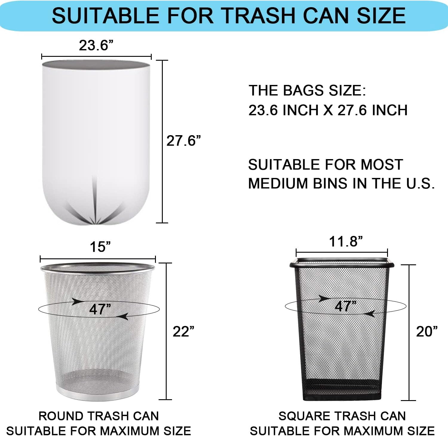 PrimeCook Shop 10 Gallon Trash Bags - 18 Micron Ultra Thick Strong Clear Medium Size Garbage Bin Liners for Office Kitchen, Fit 8-10 Gallon, 90 Count