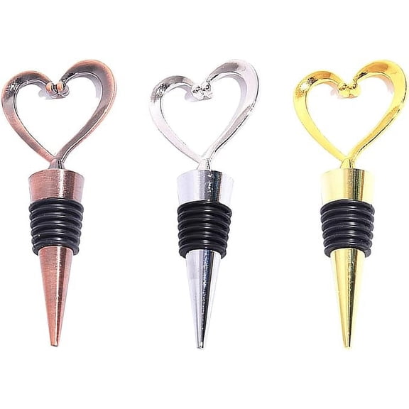 3 PCS Heart Wine Bottle Stopper Stainless Steel Reusable Beverage Bottle Stoppers for Kitchen Bar Decor Keeps Wine Fresh and Valentines Gifts