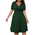 thumbnail image 1 of B91xZ Robes Printemps Été Femmes Manches Courtes Col en V Fendu Haut Bas Volant Longue Robe avec Ceinture, Vert G, 1 of 5