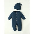 thumbnail image 3 of Newborn Baby Boys Clothes Baby Boys One-piece Romper Bodysuit Newborn Boys Long Sleeve Round Neckline Solid Color Romper Hat 2PCS Set Blue 1-3 Months, 3 of 8