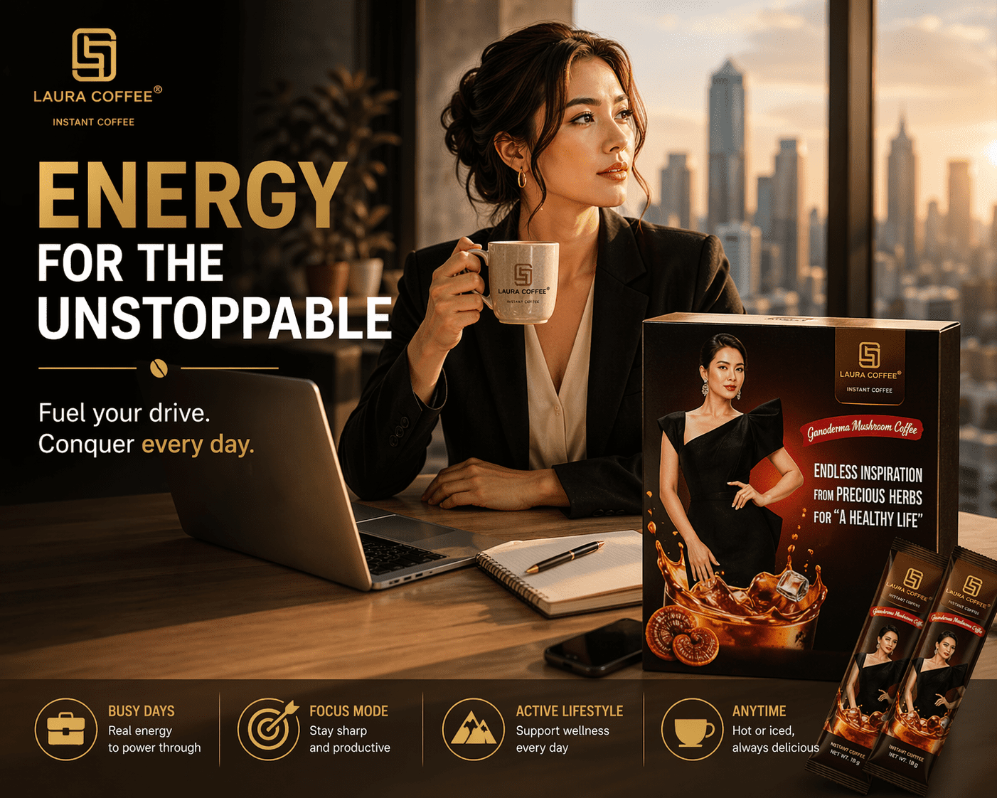 Laura Coffee Ca Phe Nhat Kim Anh 10 Pack/Box - Coffee Drink With Milk Flavor - NAM LINH CHI Version