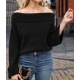 thumbnail image 4 of Women Off the Shoulder Sweater Long Sleeve Tops 2025 Fall Loose Knit Pullover Sweaters Winter Clothes Black S, 4 of 8