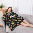 thumbnail image 5 of Oversized Wearable Blanket Hoodie,Black Cartoon Dinosaurs Names Pattern Sherpa Blanket Hoodie with Super Pockets,Super Warm Fuzzy Pullover for Women & Men, 5 of 6