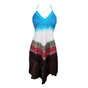 Mogul Womens Halter Dress Tie-Dye Floral Embroidered Hippie Chic Gypsy Summer Dresses S