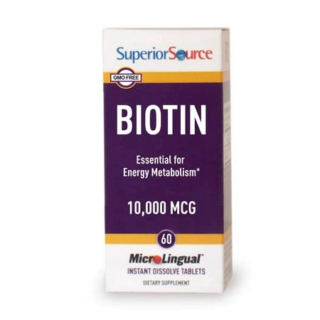 Superior Source Biotin 10,000mg Sublingual Instant Dissolve Tablets - Hair, Skin, and Nails Growth Vitamins - 60