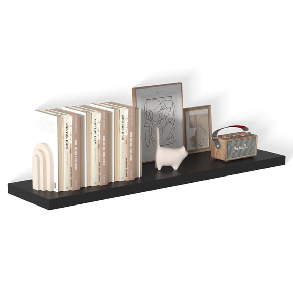 Dumekko 12 Inch Deep Floating Shelves for Wall, 48" W x 12" D x 1.2" H 1 Pack Floating Shelves Large Storage Space Wall Mount Shelf for Living Room, Kitchen, Bathroom, Black