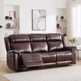 thumbnail image 2 of Ebello Genuine Leather Manual Reclining Sofa, Luxurious Modern 3-Seater Couch with Padded Headrest and Armrest for Living Room, Home Theater, Brown, 2 of 10