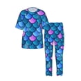 thumbnail image 3 of Mens Pajamas Set Loungewear Short Sleeve Top Long Pants Pj Sets with Pockets, Fish Scale Sea Skin, 3 of 6