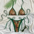 thumbnail image 2 of DHFJKG Bikini Swimsuits For Women Two Piece Beach Outfits Floral Summer Side Tie Halter Triangle Top With Thong Bottoms Stylish Beachwear, 2 of 6