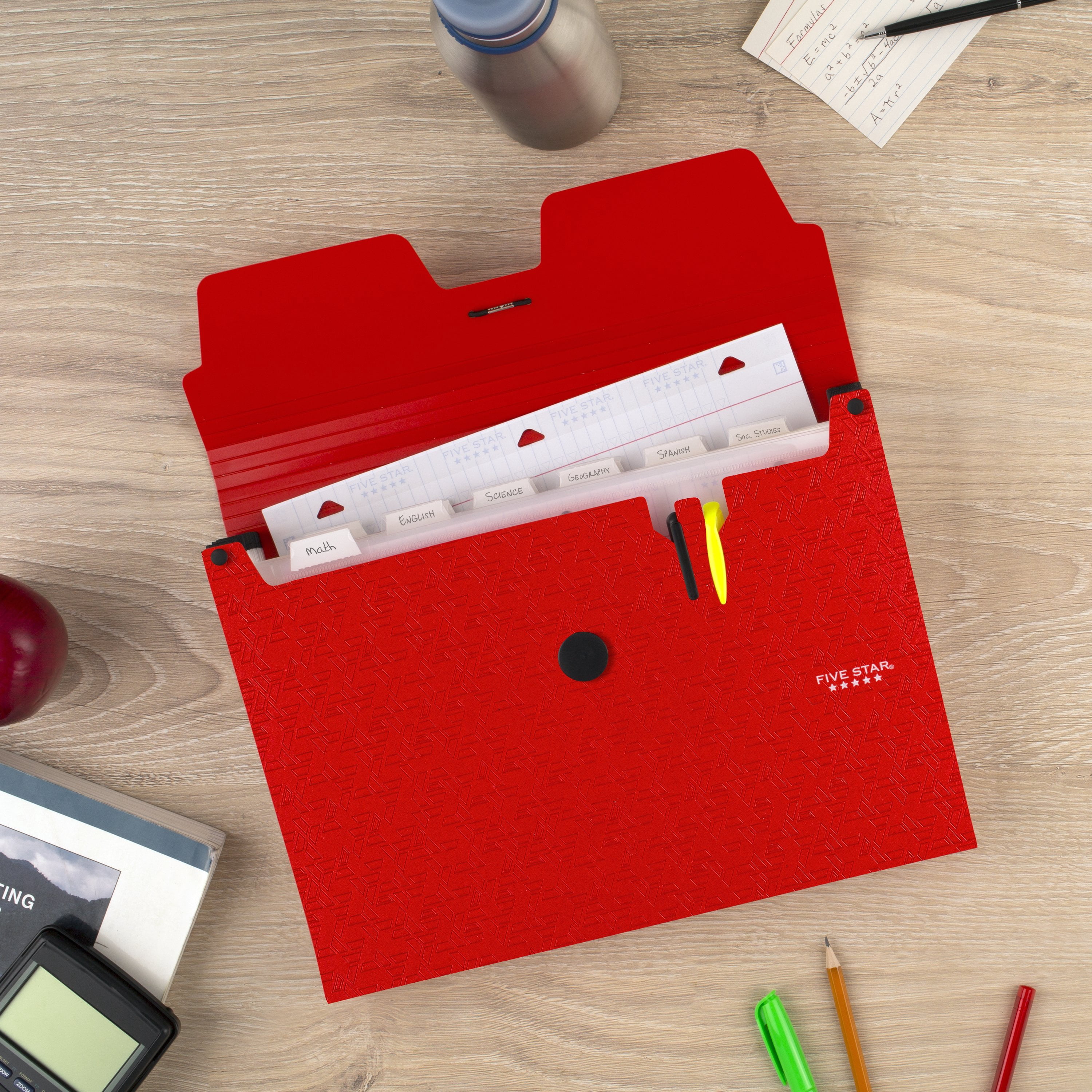Five Star 13 Pocket Expanding File, 13" x 9 5/8", Fire Red(351440A-WMT)