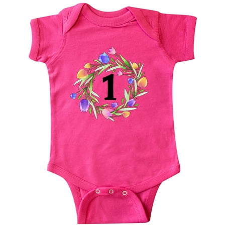 

Inktastic 1st Birthday Tulip Flower Wreath Gift Baby Boy or Baby Girl Bodysuit