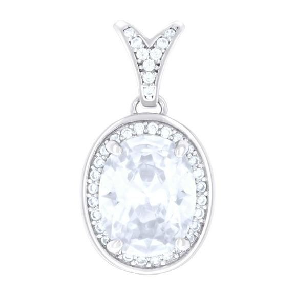 925 Sterling Silver Womens Oval Round Cubic-Zirconia Fashion Charm Pendant