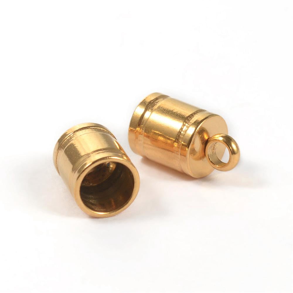 Ion Plating(IP) 304 Stainless Steel Cord Ends End Caps Golden 10x6mm Hole: 2mm Inner Diameter: 5mm