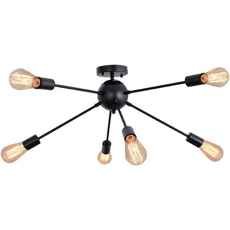 

FETCOI 6-Lights Sputnik Semi Flush Mount Ceiling Light Fixture Modern Farmhouse Rustic Lighting Ceiling Lamp Industrial Vintage Hanging Ceiling Light (Black)
