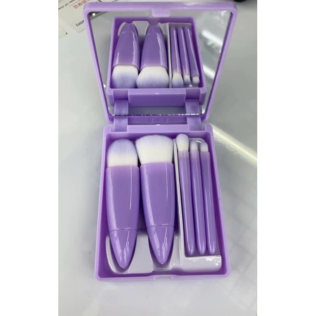 Juego de 5 pinceles de maquillaje portátiles, multifunción, sueltos, con espejo, para rubor, herramientas de belleza