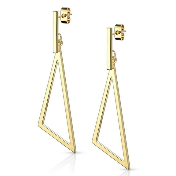 Pair of Stainless Steel Earrings with Bar and Triangle Shape Dangle Design 20g