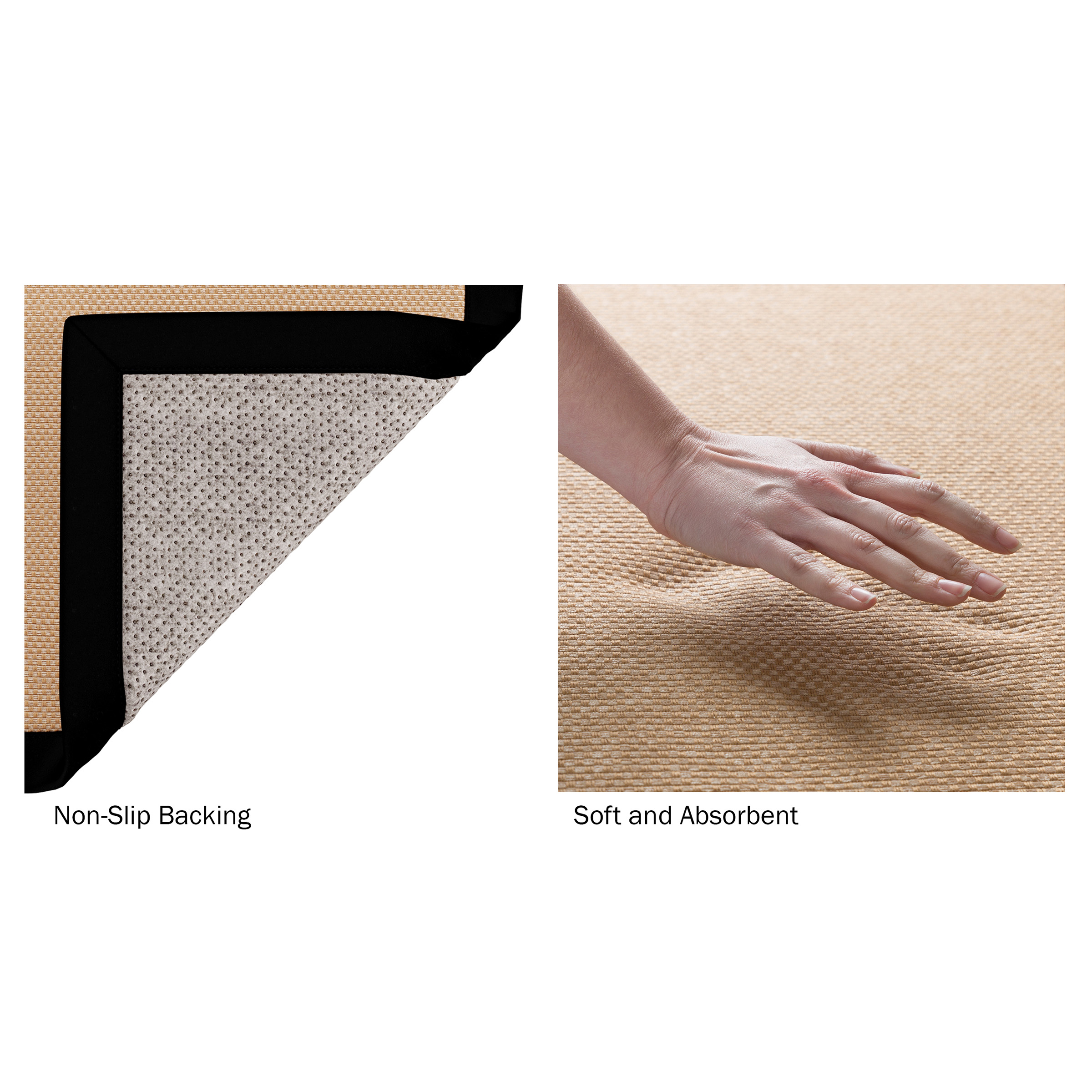 Bathroom Rug Set- 2-Piece Memory Foam Bath Mats in Tan with Black Trim- Non-Slip Absorbent Runner for Shower, Tub, Sink or Kitchen by Somerset Home