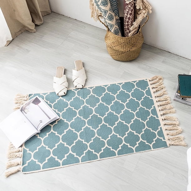 Xiao Hua Alfombra de baño bohemia, estilo bohemio, para cocina, con borlas, de algodón, lavable, para decoración de dormitorio, baño, entrada, pasillo, interior, hogar, 58 x 89 cm (03)