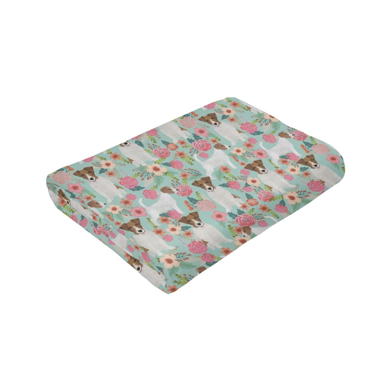 Wijzvio Jack Russell Terrier Dogs Rose Flower Floral Throw Blanket Soft Fuzzy Fleece Blanket For Couch Bed Living Room Decoration 50"X40"