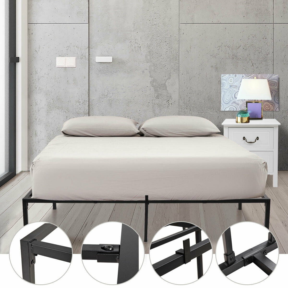 Kepooman 14" Queen Size Platform Bed Frame, Metal Mattress Foundation for Bedroom