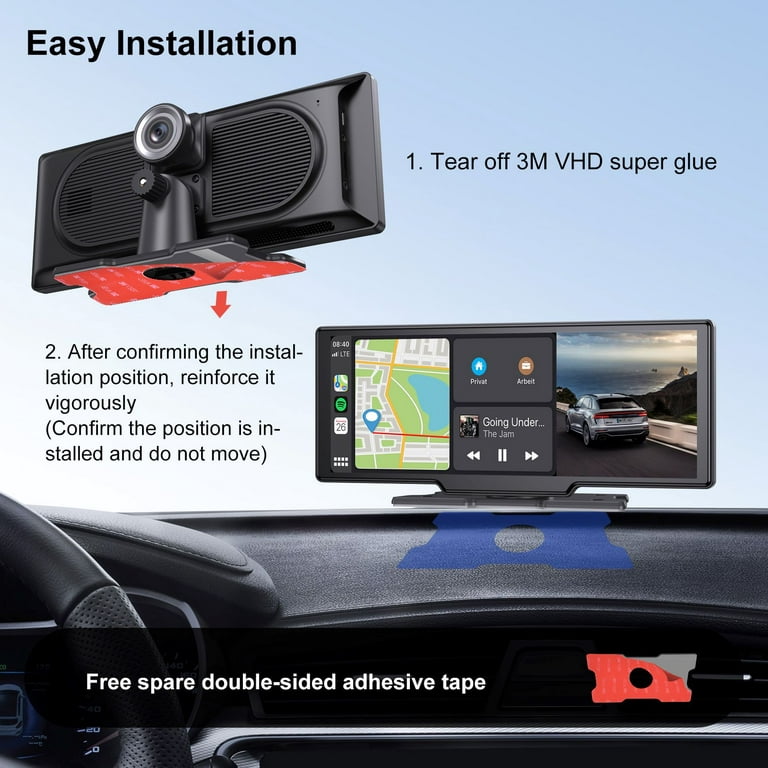 10.26 Inch Dash Cam 4K Driving Recorder Wireless Apple CarPlay