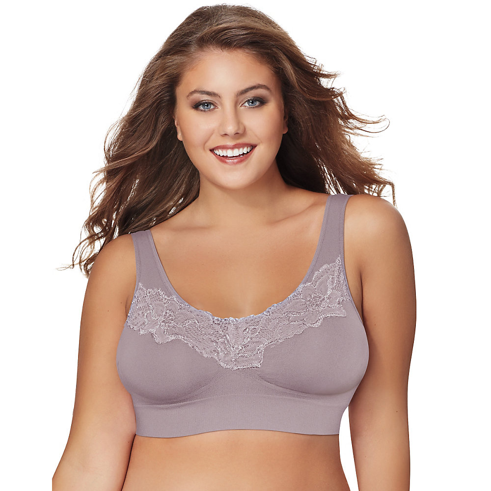 Just My Size Pure Comfort; Wirefree Bra with Lace Trim & Back Close