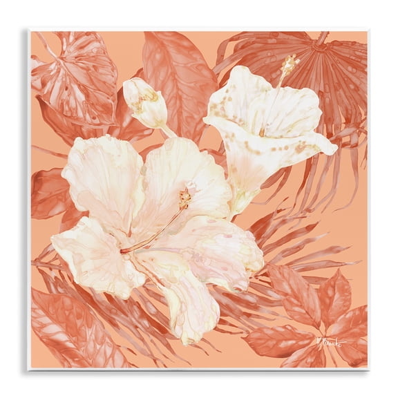 Stupell Industries Hibiscus & Leaf Bunch Plants & Flowers Painting Unframed Art Print Wall Art, 12 x 12