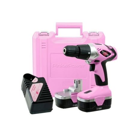 Pink Power PP182 18V Cordless Drill Driver Set for Women - Tool Case, 18 Volt Electric Drill, Charger and 2