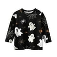 thumbnail image 4 of Abcomgle Halloween Shirts for Kids Boys Spooky Bat Spider Graphic Tshirts for Kids Crewneck 3/4 Sleeve T-Shirts for Girls Fall Funny Holiday Top for Girls,11-12 Years, 4 of 5