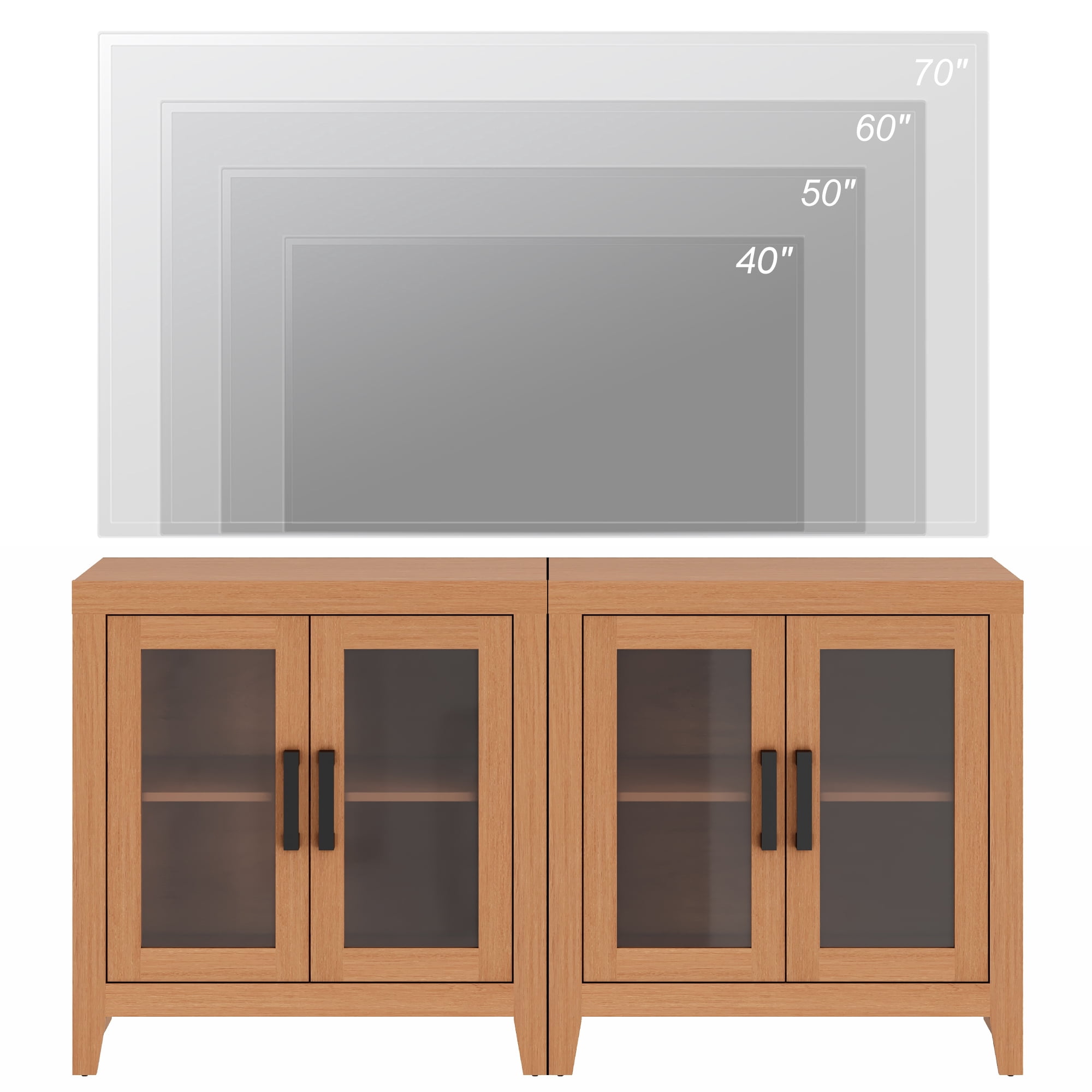WAMPAT Modern Farmhouse TV Stand up to 70"TV, Entertainment Center with Tempered Glass Doors & Adjustable Shelves, Mocha