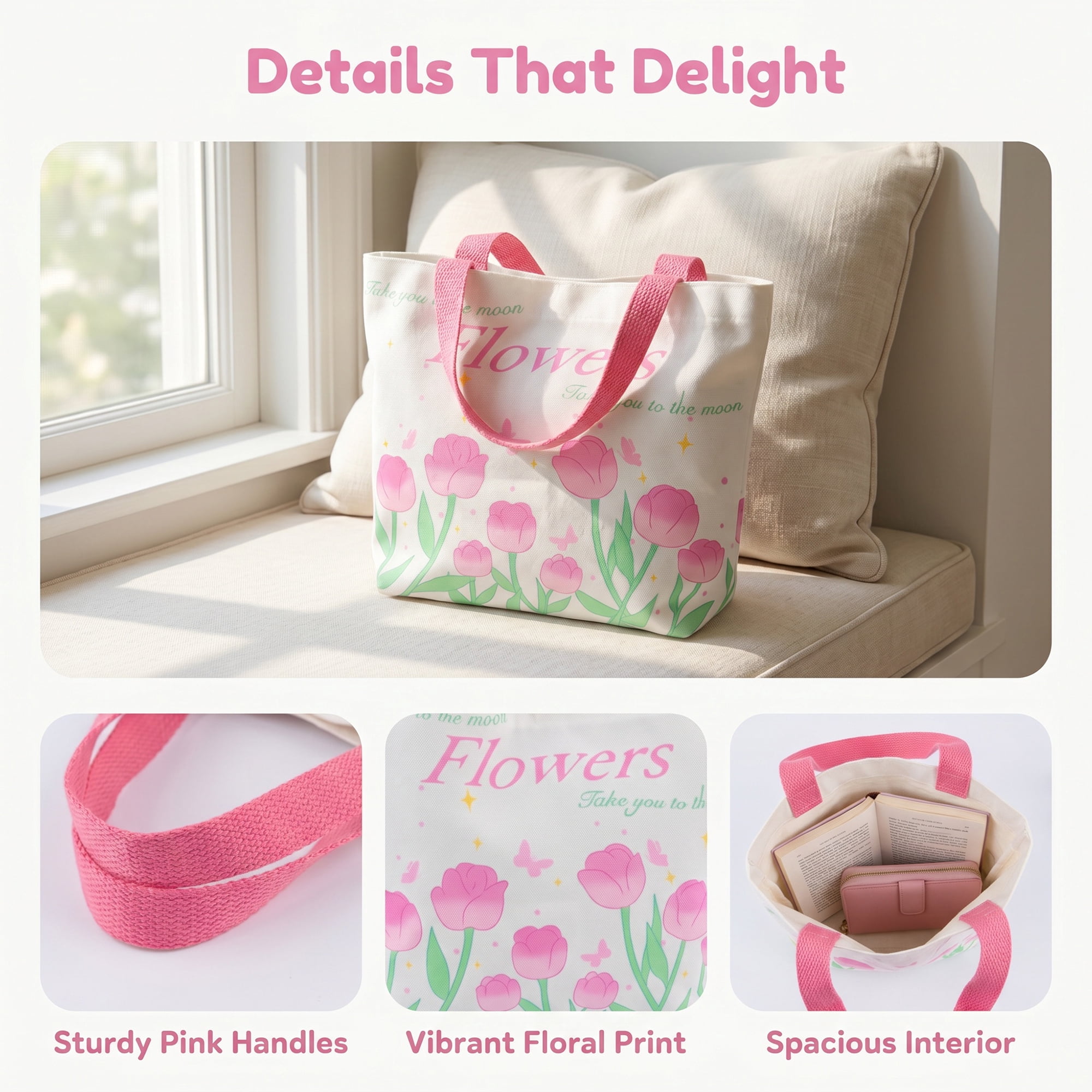Unique Bargains Stylish Canvas Gift Bags with Comfortable Handle Pink 9.8" x 3.1" x 8.7"