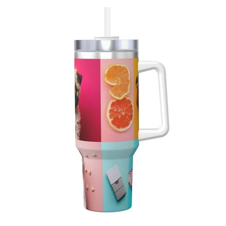 

Logiee Colorful Dog Cat Collage Print 40OZ Ice Bully Cup with Handle and Straw Double Wall Stainless Steel Tumbler Travel Coffee Cup with Lid Summer Insulation and Cooling Cup